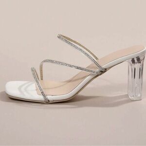 Elegant White Rhinestone Strap Heeled Sandal